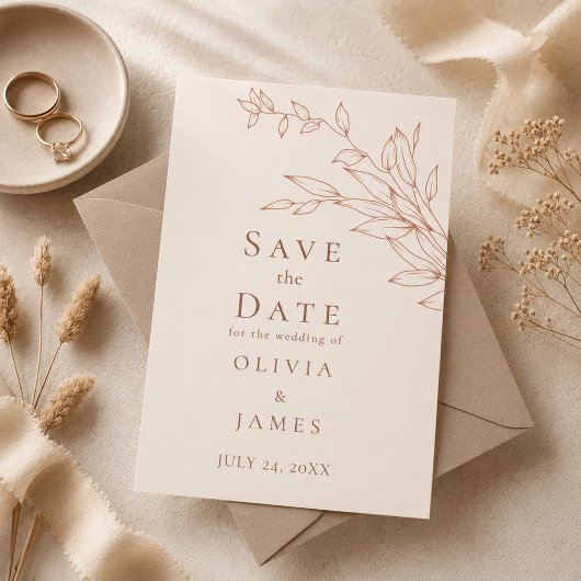 Terracotta Ivoor Botanische Save the Date Kaart