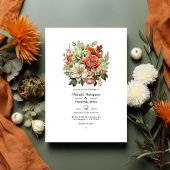 Terracotta, Ivoor en Sage Groene Bloemenbruiloft Kaart