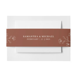 Terracotta Ivoor Tiny Flower Monogram Bruiloft Uitnodigingen Wikkel