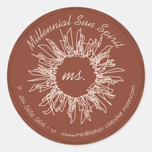 Terracotta Ivory Abstracte Celestial Sun Ronde Sticker (Voorkant)
