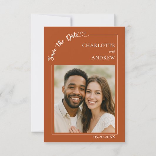 Terracotta ivory photo wedding Save the Date (Voorkant)