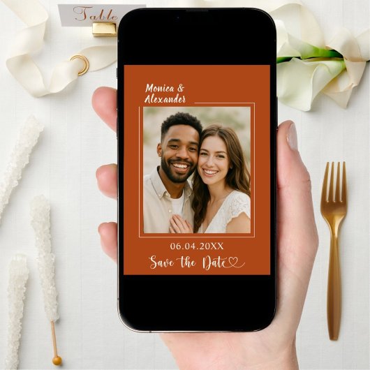 Terracotta ivory photo wedding Save the Date