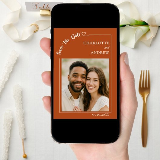 Terracotta ivory photo wedding Save the Date