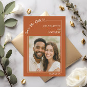 Terracotta ivory photo wedding Save the Date