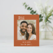 Terracotta ivory photo wedding Save the Date card (Staand voorkant)