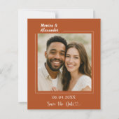 Terracotta ivory photo wedding Save the Date card (Voorkant)