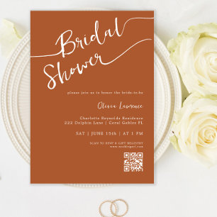 Terracotta Kalligrafie Bruids Douche Uitnodiging