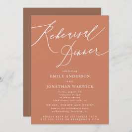 Terracotta kalligrafie bruiloft repetitie diner kaart