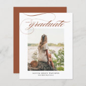 Terracotta kalligrafie foto Afstuderen uitnodiging (Voorkant / Achterkant)