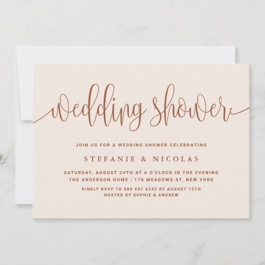 Terracotta  kalligrafie Wedding Shower Kaart (Voorkant)