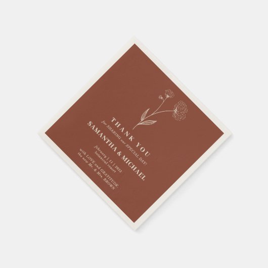 Terracotta Katoen Bloem Moderne Bruiloft Servet (Hoek)