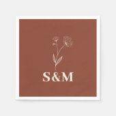 Terracotta Katoen Bloem Monogram Bruiloft Servet (Voorkant)