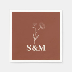 Terracotta Katoen Bloem Monogram Bruiloft Servet