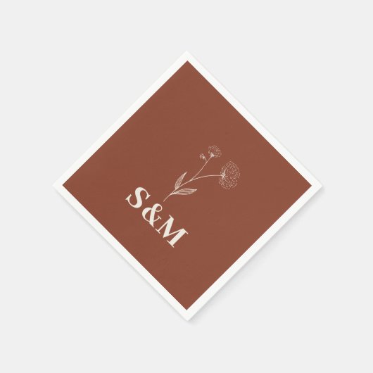 Terracotta Katoen Bloem Monogram Bruiloft Servet (Hoek)