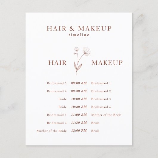 Terracotta Katoen Bloem Trouw Plan Haar Make-up Flyer (Voorkant)