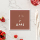 Terracotta Katoenen Bloem Monogram Trouwen Servet (Insitu)