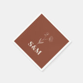 Terracotta Katoenen Bloem Monogram Trouwen Servet (Hoek)