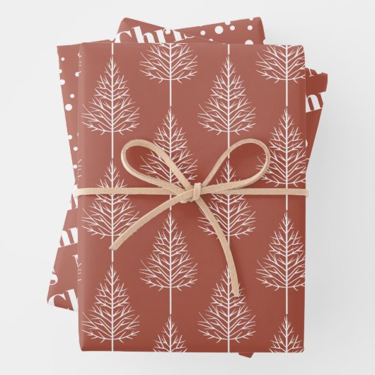 Terracotta Kerstmis, bomen, polka-stippen vakantie Inpakpapier Vel (In situ)