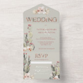 Terracotta & Khaki Cactus Wedding All In One Uitnodiging (Binnen)