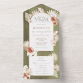 Terracotta & Khaki Palm Leaves Tropical Wedding Al All In One Uitnodiging (Binnen)