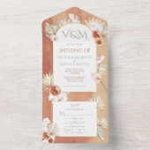 Terracotta & Khaki Palm Leaves Tropical Wedding All In One Uitnodiging (Binnen)