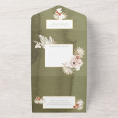 Terracotta & Khaki Palmbladeren Trouwfeest All In One Uitnodiging (Buitenkant)