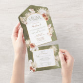 Terracotta & Khaki Palmbladeren Trouwfeest All In One Uitnodiging (Afscheurbaar)