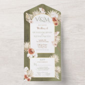 Terracotta & Khaki Palmenbladeren Trouwfeest All In One Uitnodiging (Binnen)