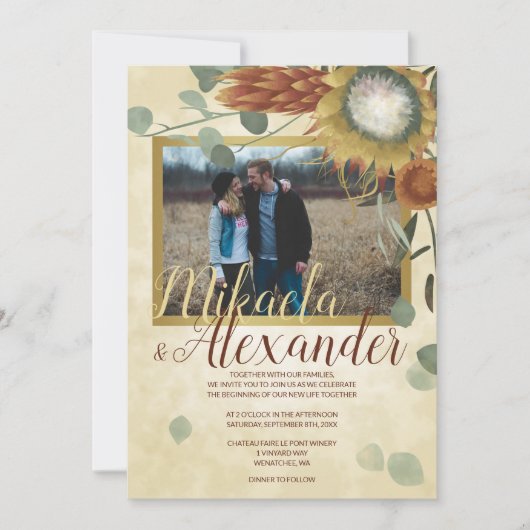 Terracotta King Proteas Eucalyptus Groene Herfst Kaart (Voorkant)