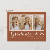 Terracotta Klasse van 2025 Photo Collage Afstudere Aankondigingskaart (Voorkant / Achterkant)