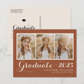 Terracotta Klasse van 2025 Photo Collage Afstudere Uitnodiging Briefkaart (Voorkant / Achterkant)