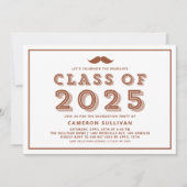 Terracotta klasse van 2025 snor retro Afstuderen Kaart (Voorkant)