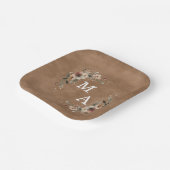 Terracotta Klei Bloemen Krans Bruiloft Monogram Papieren Bordje (Gebogen)