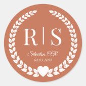 Terracotta Klei Trouw Monogram Beginletters Ronde Sticker (Voorkant)