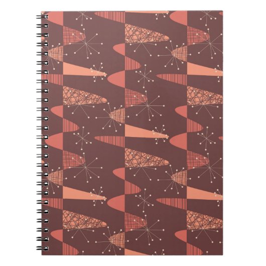 Terracotta kleuren golven en sterren naadloos patr notitieboek (Voorkant)