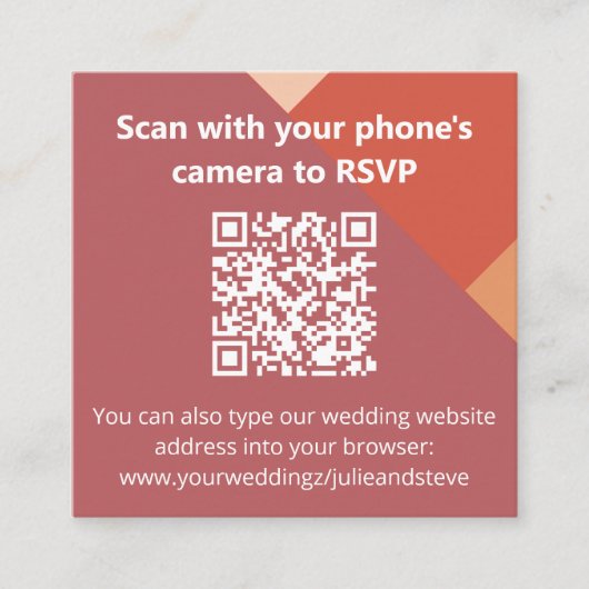 Terracotta Kleurenblok QR Code Trouwwebsite Informatiekaartje (Voorkant)