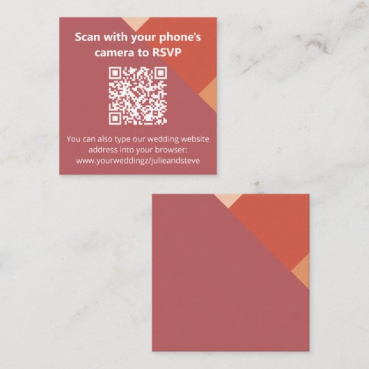 Terracotta Kleurenblok QR Code Trouwwebsite Informatiekaartje (Voorkant / Achterkant)