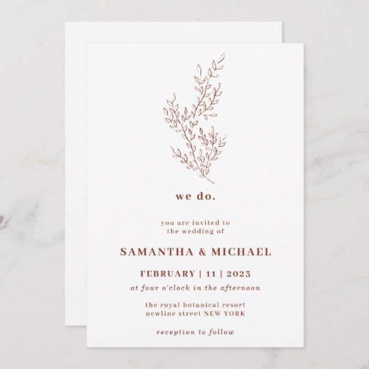 Terracotta Klimop Bloem Bruiloft Botanisch we doen Kaart (Voorkant / Achterkant)