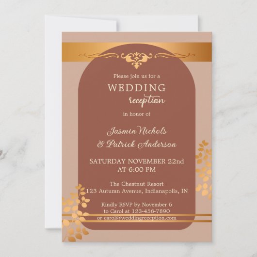 Terracotta Koper Herfst Bruiloftsreceptie Alleen Kaart (Voorkant)