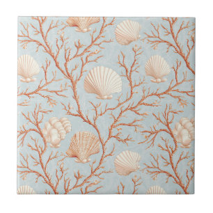 Terracotta Koraal Zee Schelp Poeder Blauw Oceaan Tegeltje