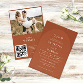 Terracotta koriander Boho foto QR-code bruiloft Kaart