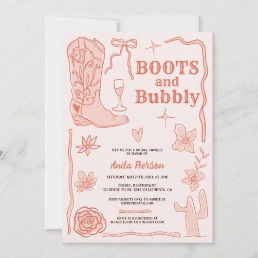 Terracotta krabbeltjes laarzen bruisende bruiloft  kaart (Voorkant)