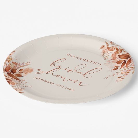 Terracotta Landelijke Bloemige Bruidsdouche Papieren Bordje (Gekanteld)