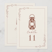  Terracotta Lantern Wedding Table Number Kaart (Voorkant / Achterkant)