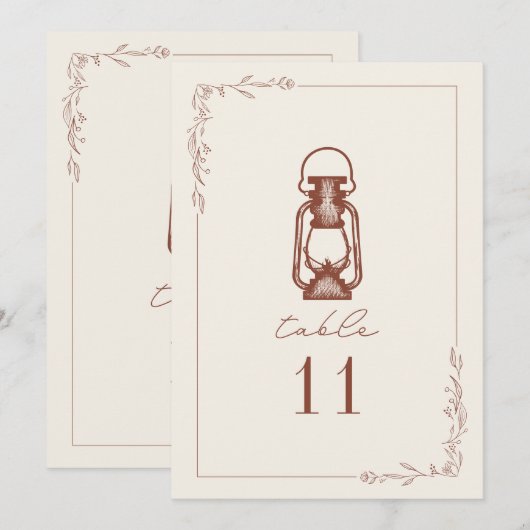 Terracotta Lantern Wedding Table Number Kaart (Voorkant / Achterkant)