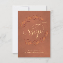 Terracotta Laurel Leaves Rustic Wedding RSVP Kaartje
