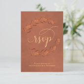 Terracotta Laurel Leaves Rustic Wedding RSVP Kaartje (Staand voorkant)