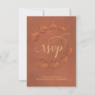 Terracotta Laurel Leaves Rustic Wedding RSVP Kaartje