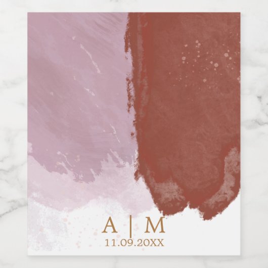 Terracotta Lavender Monogram Waterverf Wijn Etiket (Enkel label)