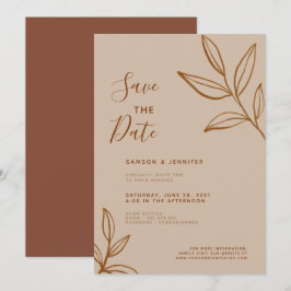 Terracotta Leaf Save the Date Virtuele Trouwdag Kaart